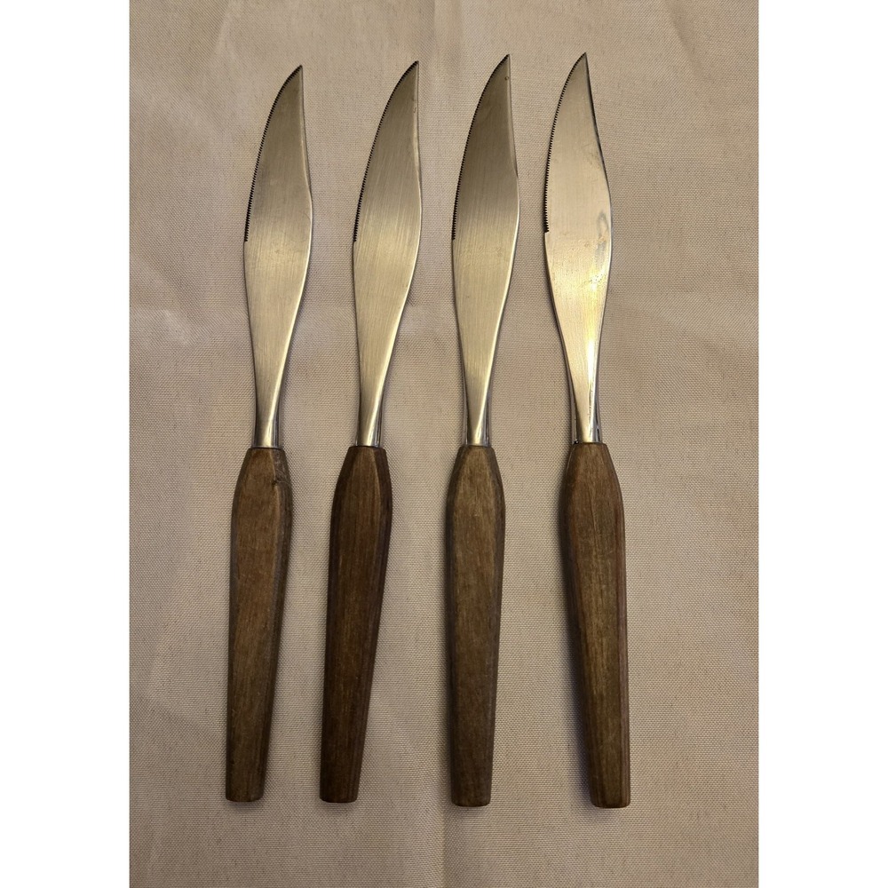 Fleetwood Designs MCM Teak Handles, Stainless Steel Butter Steak Knives Set of 4